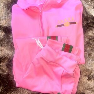 NWOT- Women’s Fashion 2 pc Pink Super sporty Tracksuit with Stripes- size Large